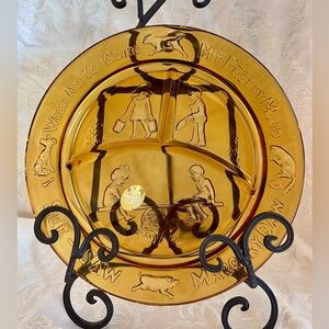 Tiara Exclusives VTG Amber Glass Nursery Rhyme See-Saw Margery Daw 8.5 NWT Plate